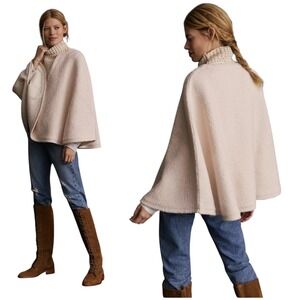 By Anthropologie Cream‎ Textured Poncho Turtleneck One Size Cozy